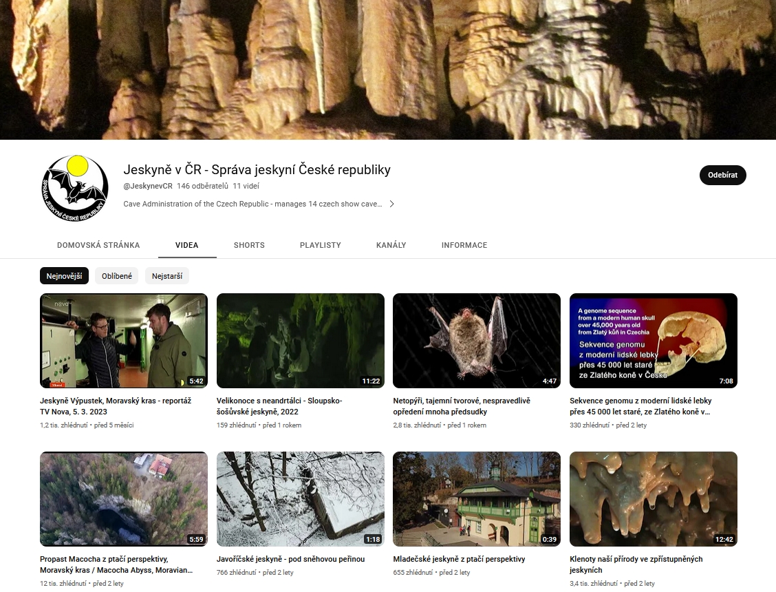 Youtube kanál - Správa jeskyní ČR / Youtube Channel - Cave Administration of the Czech Republic