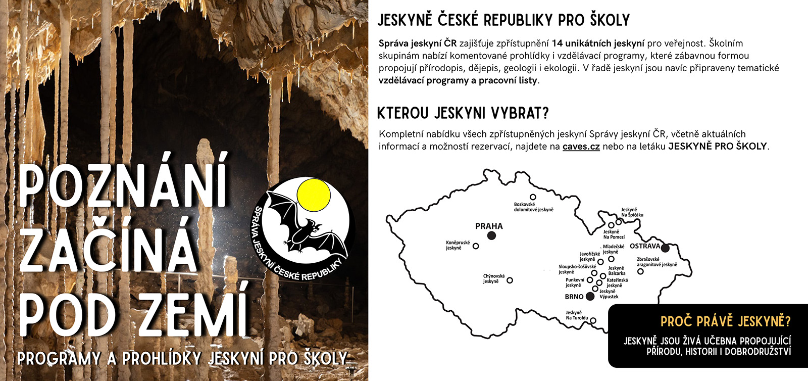 Leták pro školy - jeskyně ČR